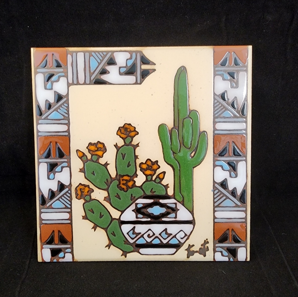 1990 Earthtones Southwestern 6 x 6 Decorative Trivet Wall Decor Signed